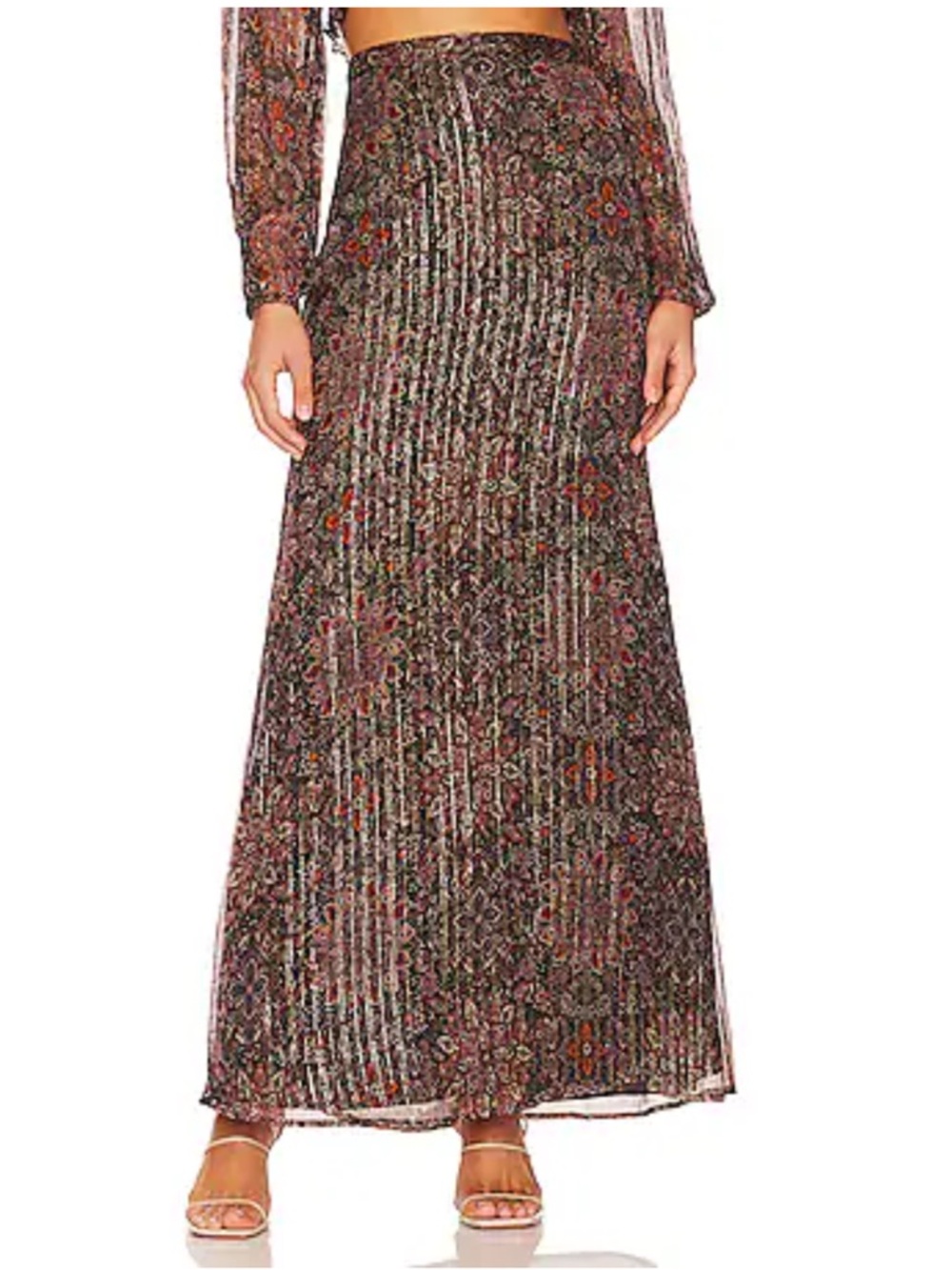 House of Harlow 1960 Mareisa Metallic Maxi Skirt in Rust Floral Multi